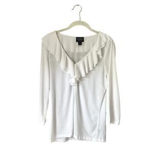 Chaps Ivory White Semi-Sheer Ruffle Blouse: Y2K, 2000s